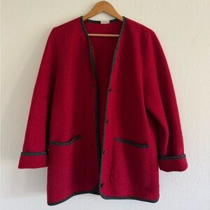 L.L. Bean Red Wool Coat with Charcoal Trim